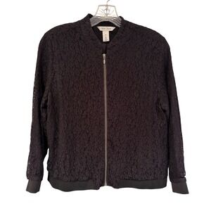 White House Black Market Black Lace Bomber Jacket Women's Medium Glam Dainty Y2K